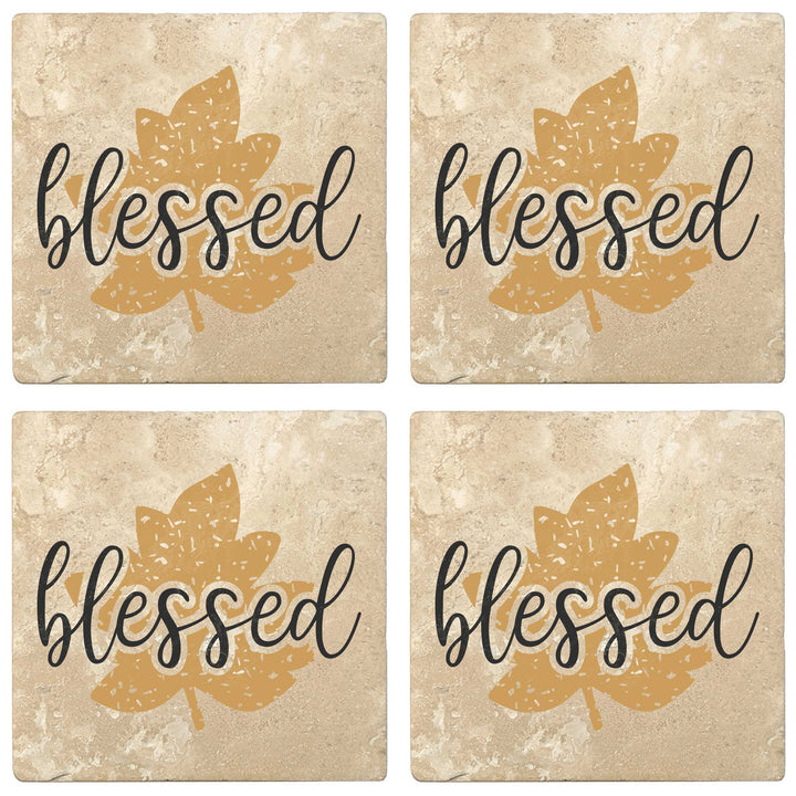 Set of 4 Absorbent Stone 4" Fall Autumn Coasters, Blessed