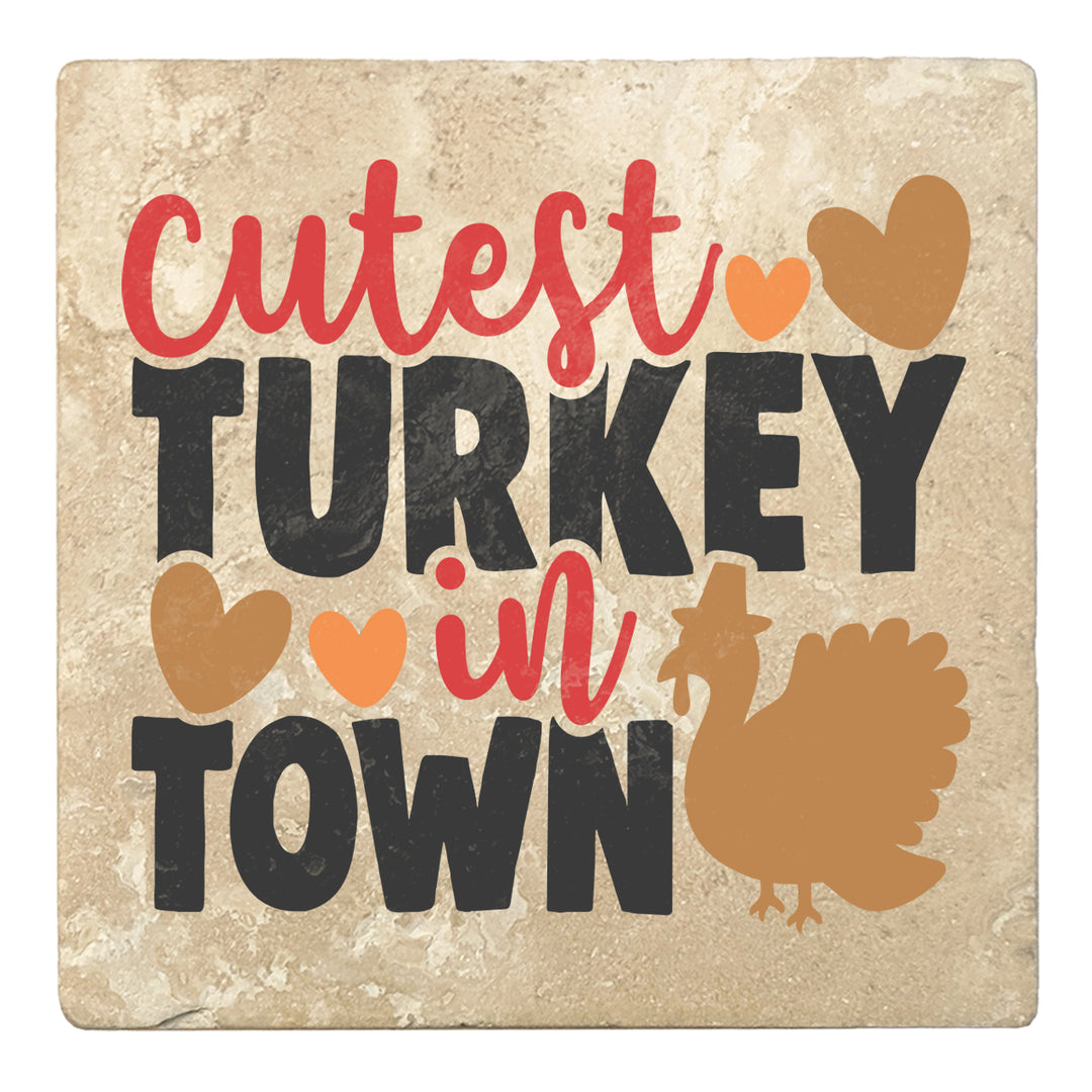 Set of 4 Absorbent Stone 4" Fall Autumn Coasters, Cutest Turkey In Town