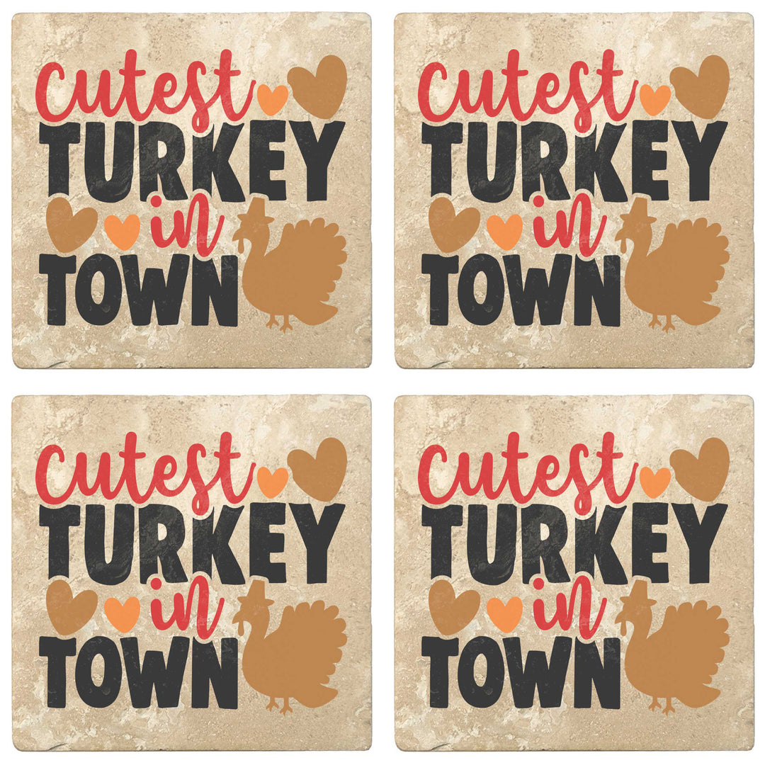 Set of 4 Absorbent Stone 4" Fall Autumn Coasters, Cutest Turkey In Town