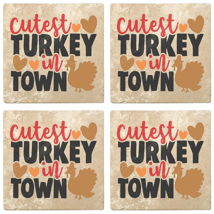 Set of 4 Absorbent Stone 4" Fall Autumn Coasters, Cutest Turkey In Town
