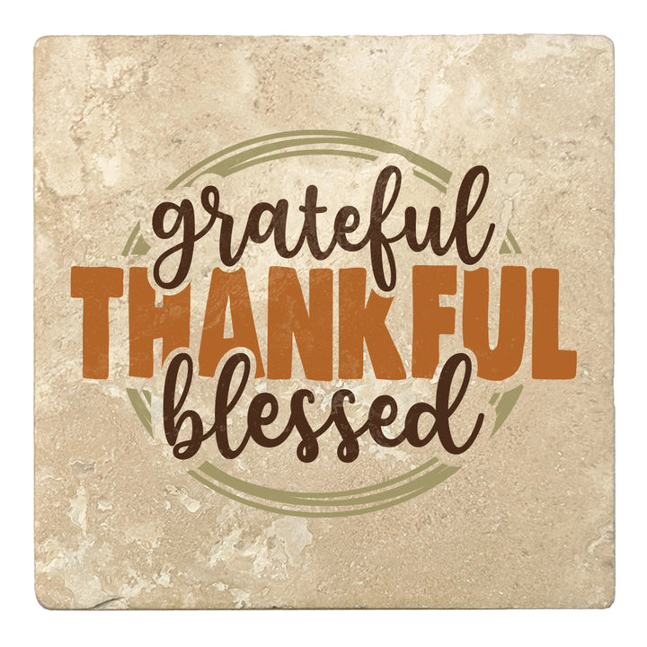 Set of 4 Absorbent Stone 4" Fall Autumn Coasters, Grateful Thankful Blessed