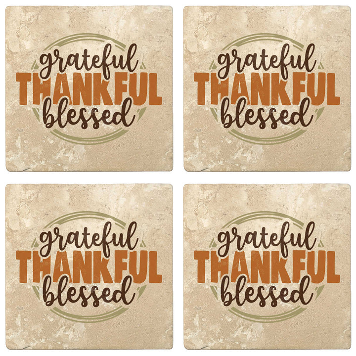 Set of 4 Absorbent Stone 4" Fall Autumn Coasters, Grateful Thankful Blessed