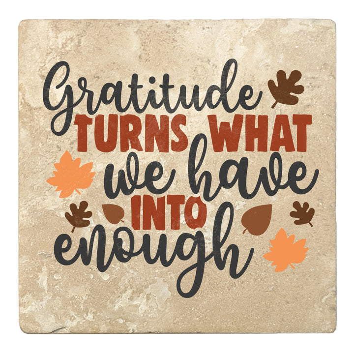 Set of 4 Absorbent Stone 4" Fall Autumn Coasters, Gratitude Turns What We Have Into Enough
