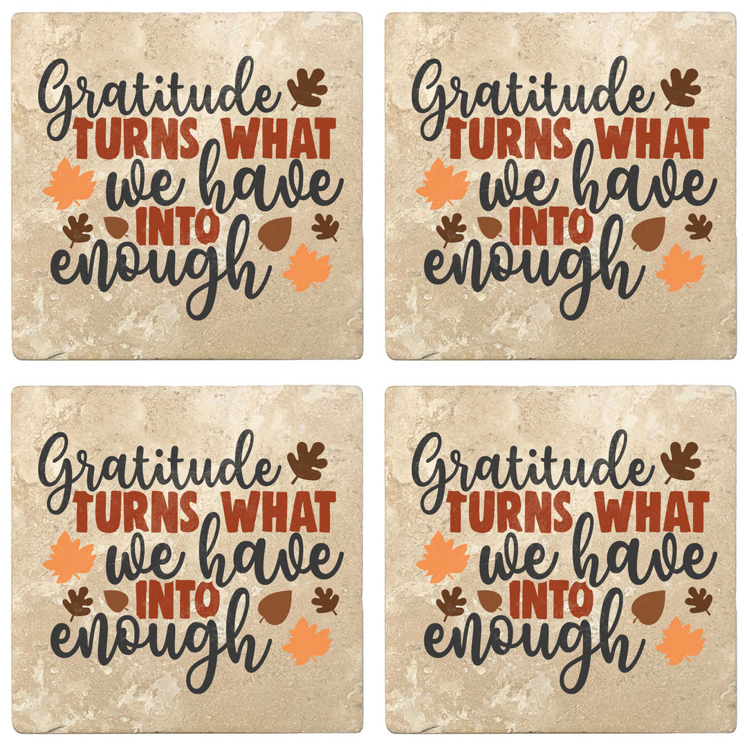 Set of 4 Absorbent Stone 4" Fall Autumn Coasters, Gratitude Turns What We Have Into Enough