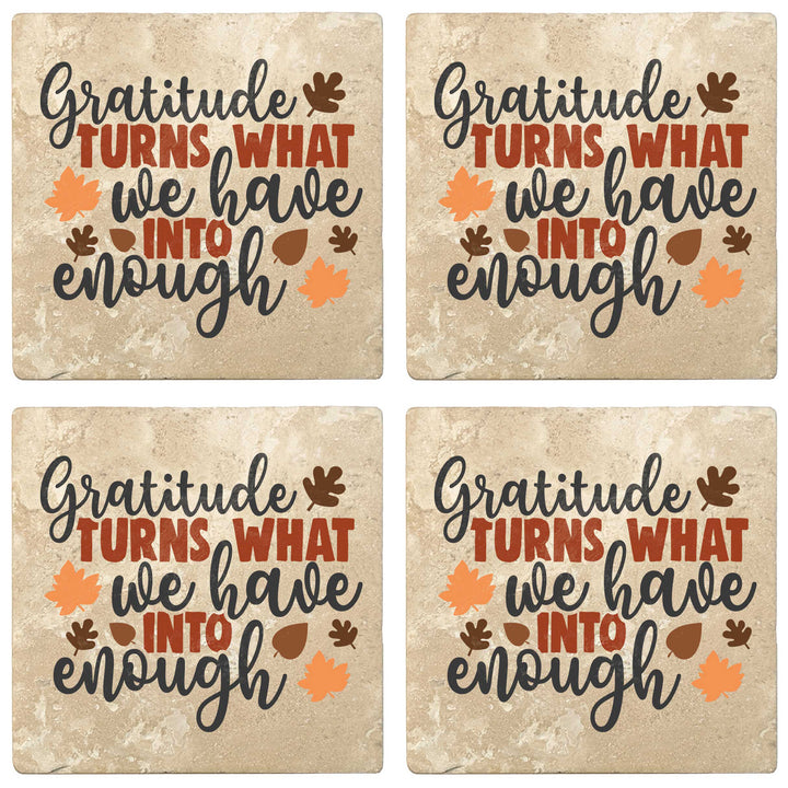 Set of 4 Absorbent Stone 4" Fall Autumn Coasters, Gratitude Turns What We Have Into Enough