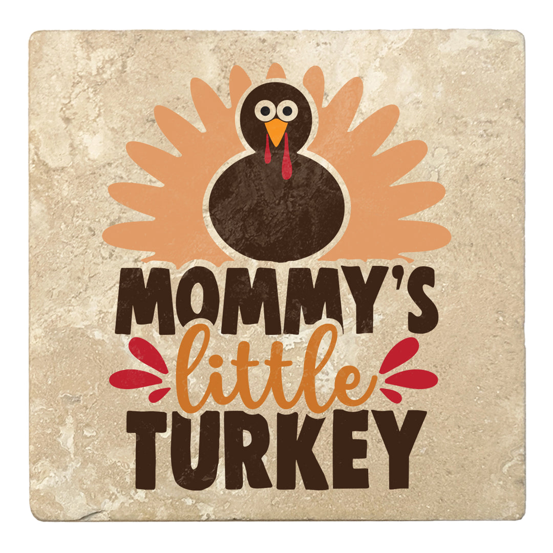 Set of 4 Absorbent Stone 4" Fall Autumn Coasters, Mommy'S Little Turkey