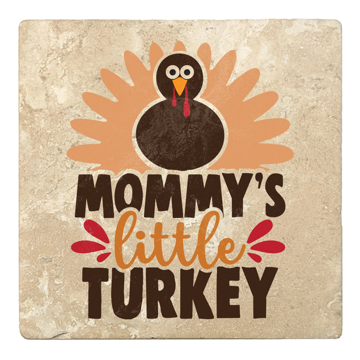 Set of 4 Absorbent Stone 4" Fall Autumn Coasters, Mommy'S Little Turkey