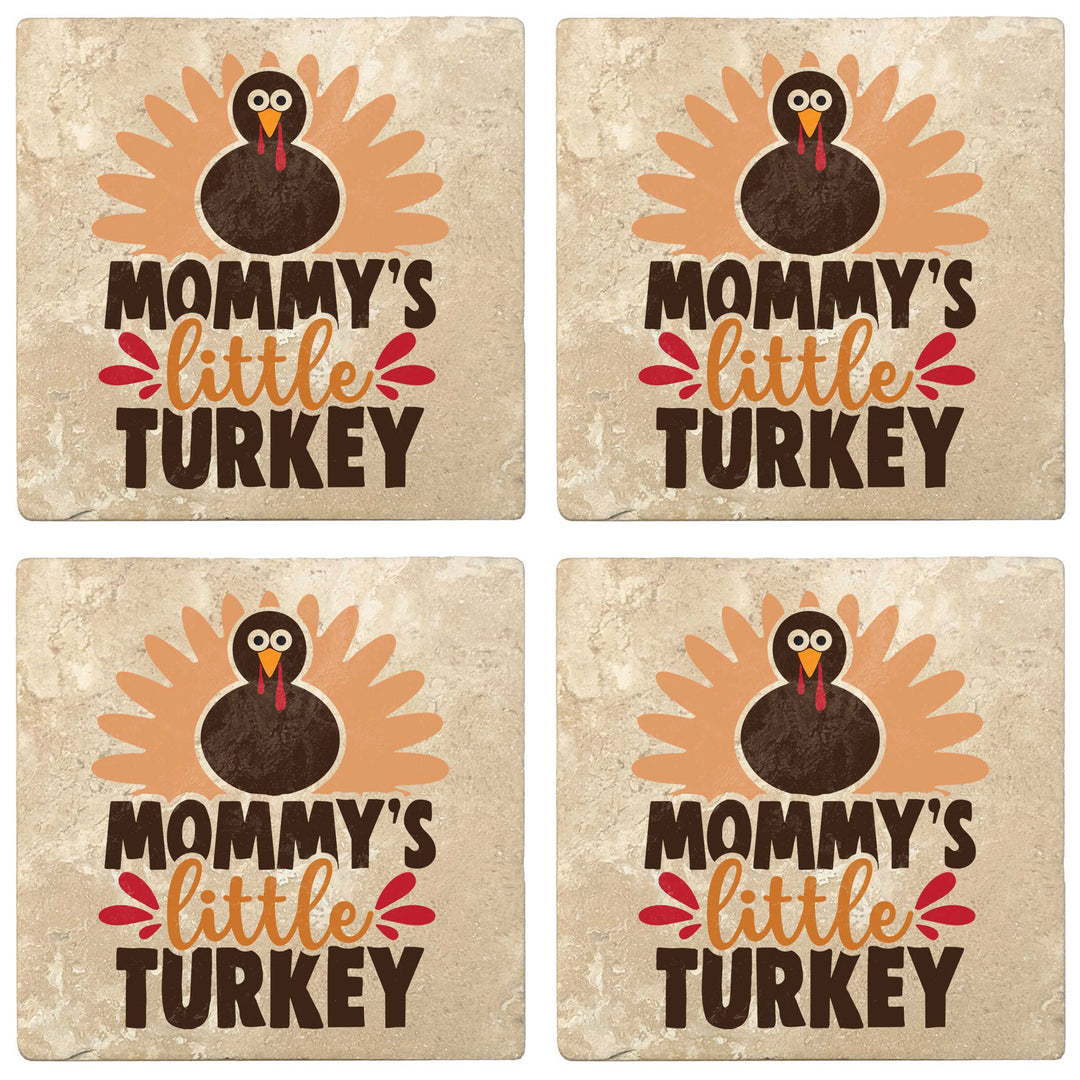 Set of 4 Absorbent Stone 4" Fall Autumn Coasters, Mommy'S Little Turkey
