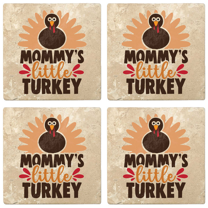 Set of 4 Absorbent Stone 4" Fall Autumn Coasters, Mommy'S Little Turkey
