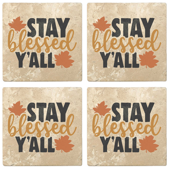 Set of 4 Absorbent Stone 4" Fall Autumn Coasters, Stay Blessed Y'All