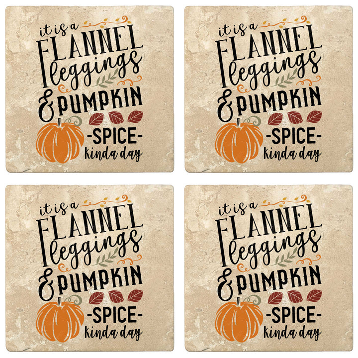 Set of 4 Absorbent Stone 4" Fall Autumn Coasters, Flannel Leggings And Pumpkin Spice