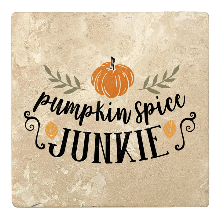 Set of 4 Absorbent Stone 4" Fall Autumn Coasters, Pumpkin Spice Junkie