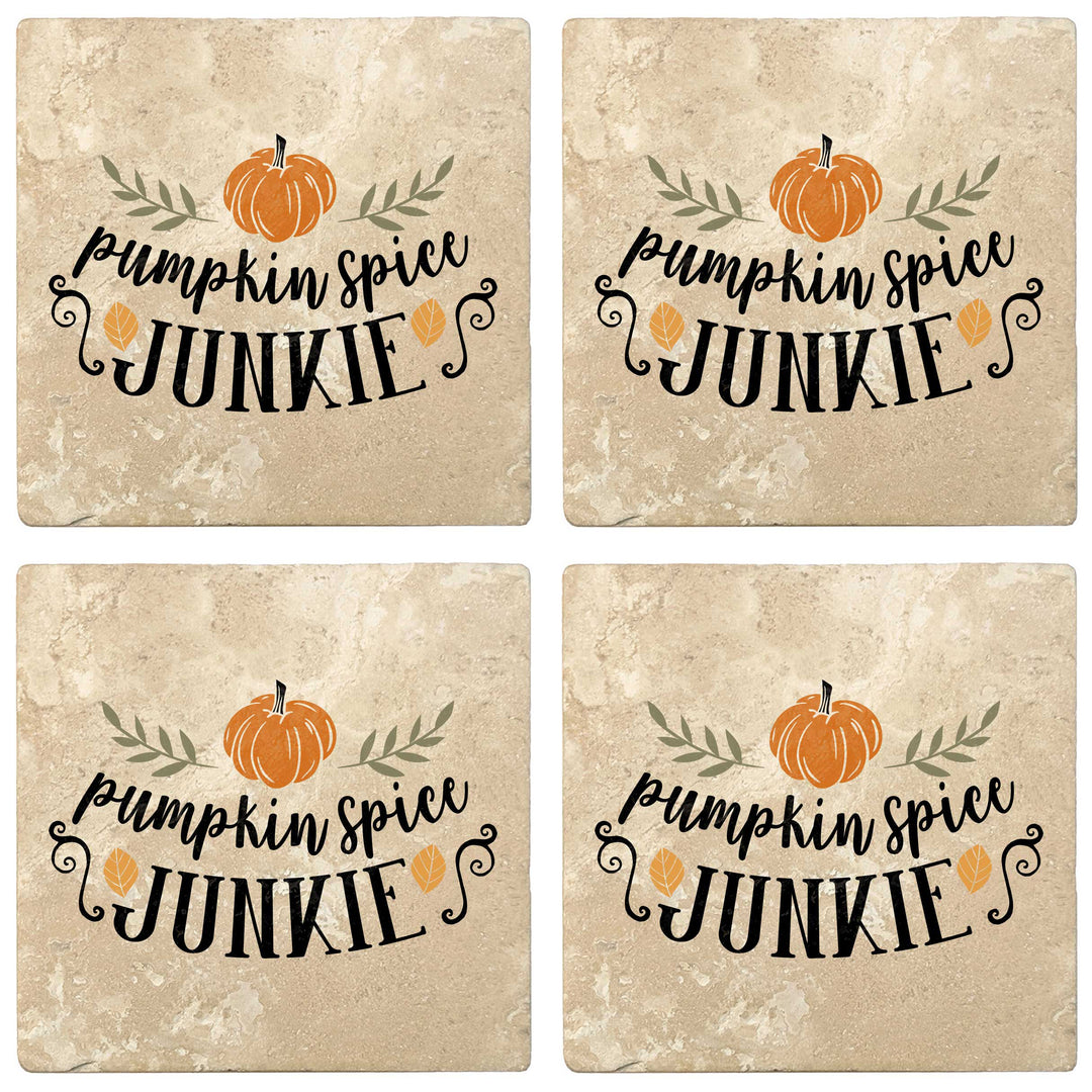 Set of 4 Absorbent Stone 4" Fall Autumn Coasters, Pumpkin Spice Junkie