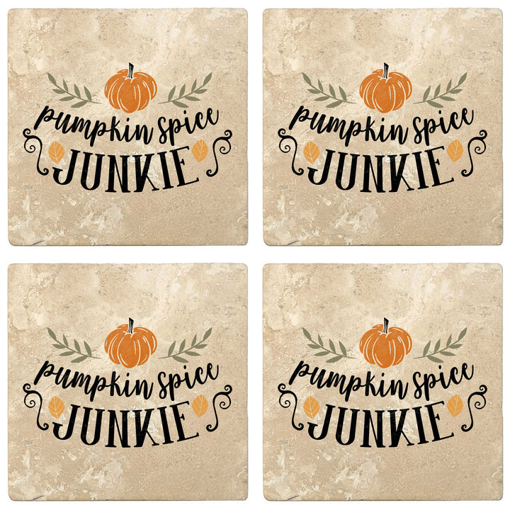 Set of 4 Absorbent Stone 4" Fall Autumn Coasters, Pumpkin Spice Junkie