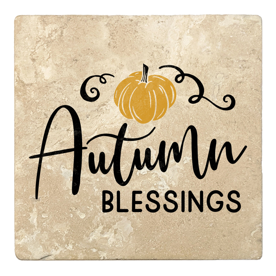 Set of 4 Absorbent Stone 4" Fall Autumn Coasters, Autumn Blessings