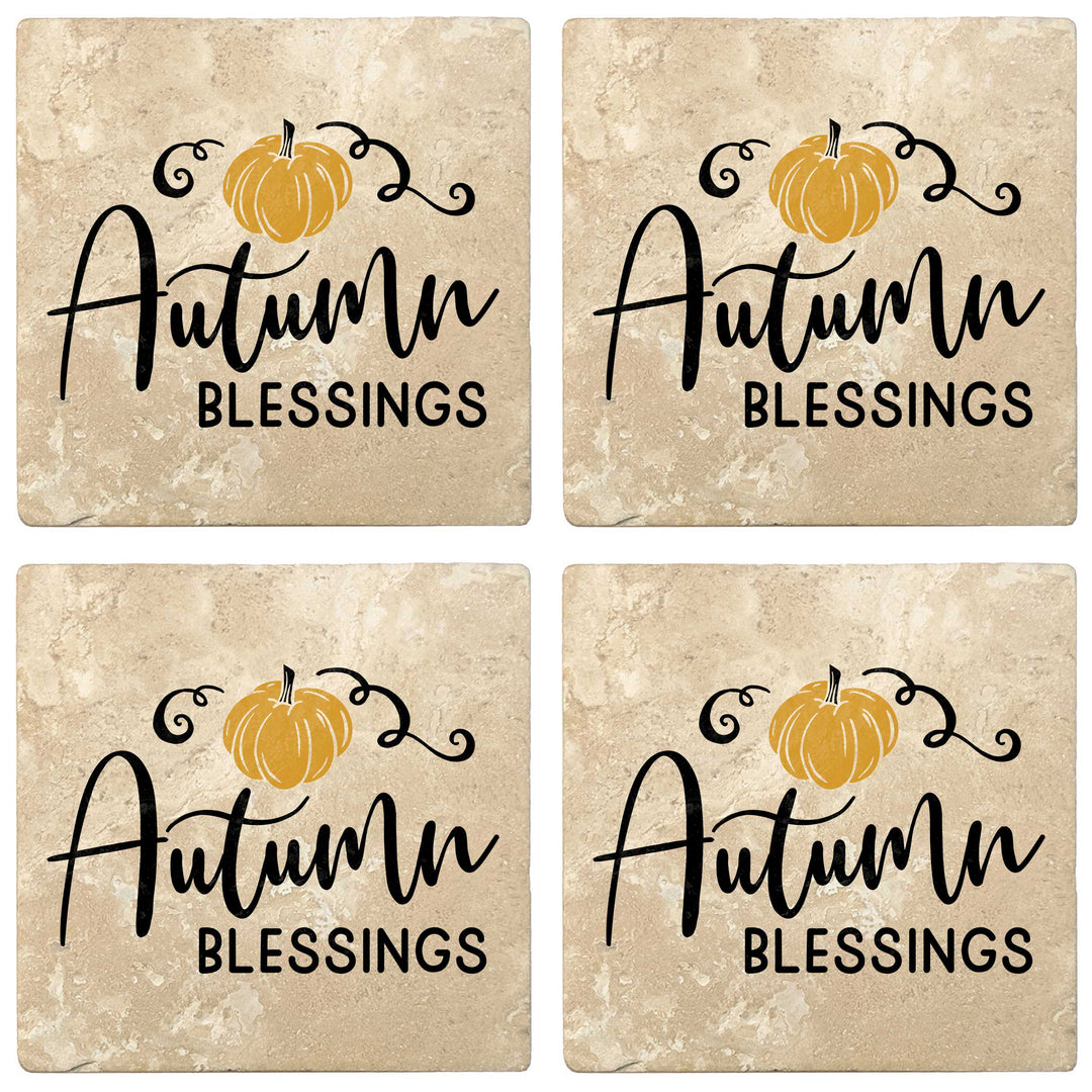Set of 4 Absorbent Stone 4" Fall Autumn Coasters, Autumn Blessings