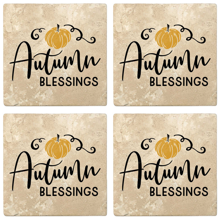 Set of 4 Absorbent Stone 4" Fall Autumn Coasters, Autumn Blessings