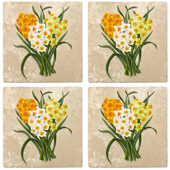Set of 4 Absorbent Stone 4" Flower Designs Drink Coasters, Daffodil Bunch