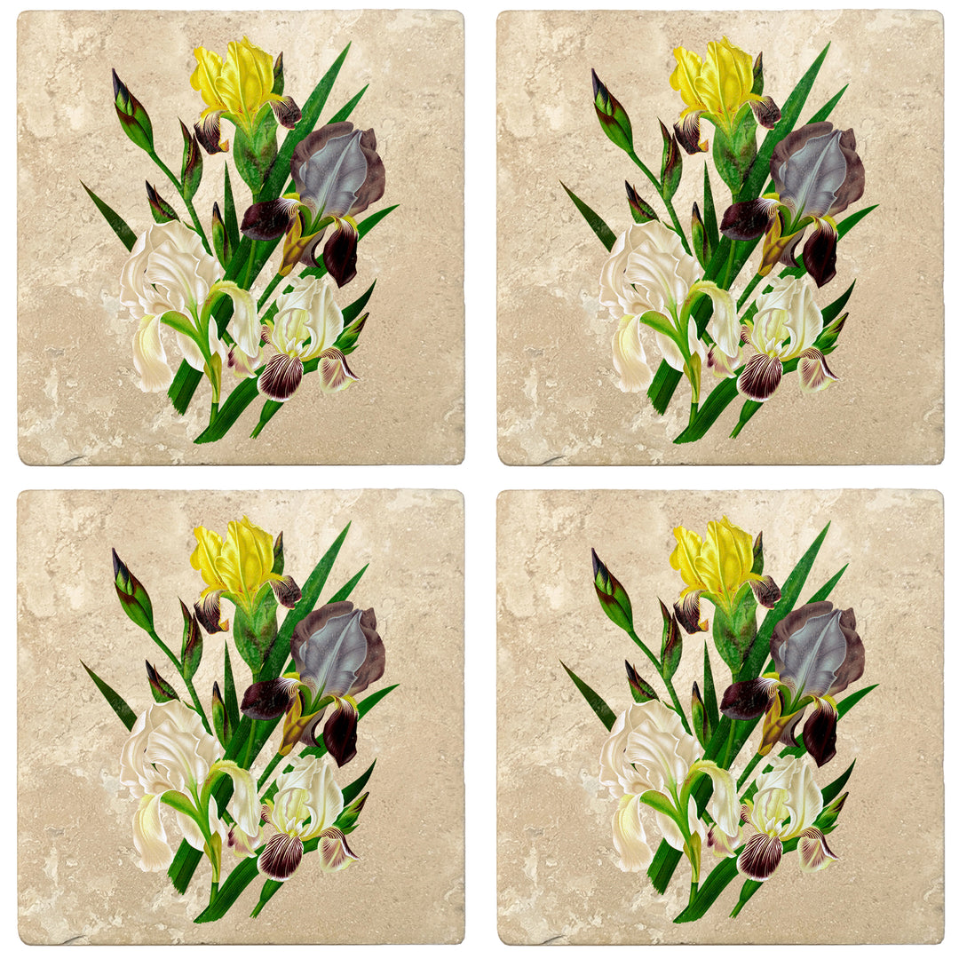 Set of 4 Absorbent Stone 4" Flower Designs Drink Coasters, German Iris