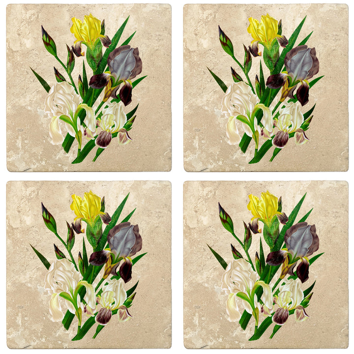 Set of 4 Absorbent Stone 4" Flower Designs Drink Coasters, German Iris