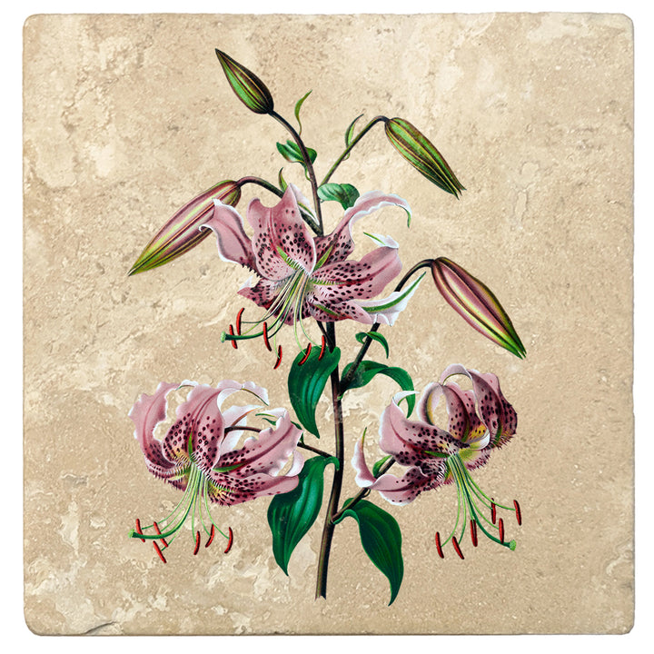 Set of 4 Absorbent Stone 4" Flower Designs Drink Coasters, Rubrum Lily