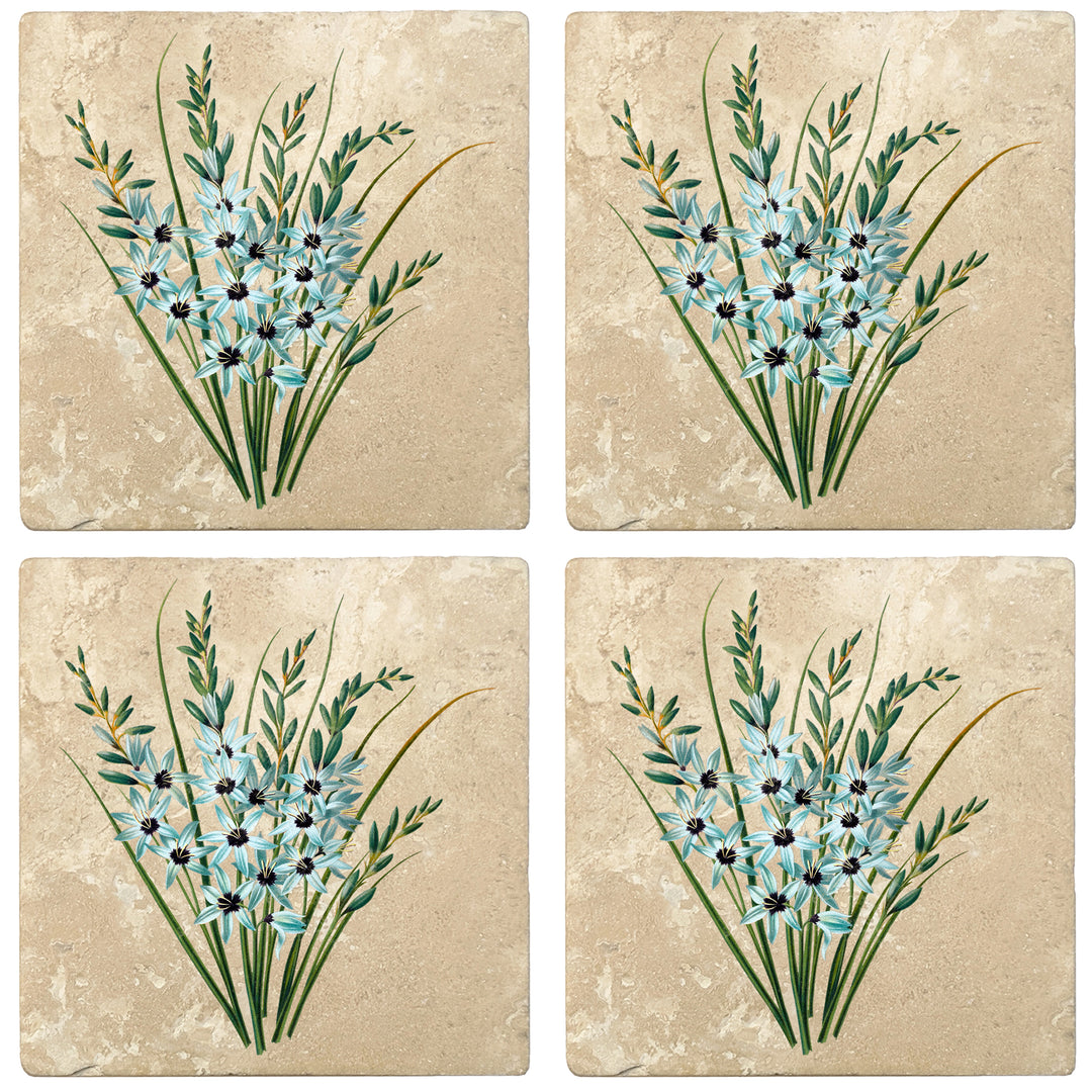 Set of 4 Absorbent Stone 4" Flower Designs Drink Coasters, Turquoise Ixia