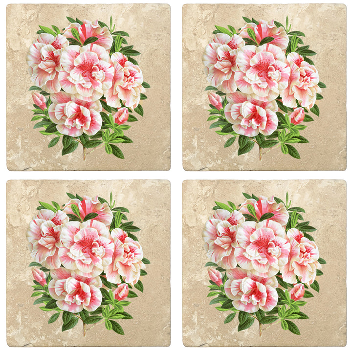 Set of 4 Absorbent Stone 4" Flower Designs Drink Coasters, Azalea Vervaeneana