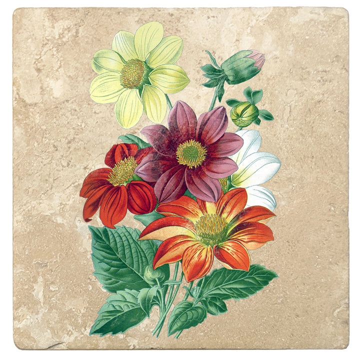 Set of 4 Absorbent Stone 4" Flower Designs Drink Coasters, Single Dahlia