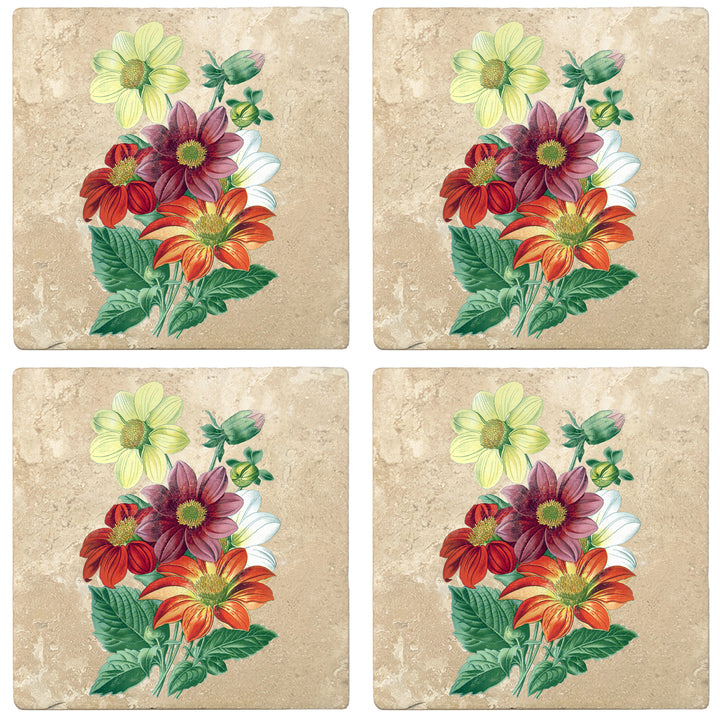 Set of 4 Absorbent Stone 4" Flower Designs Drink Coasters, Single Dahlia