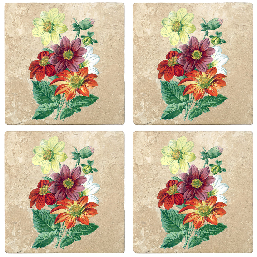 Set of 4 Absorbent Stone 4" Flower Designs Drink Coasters, Single Dahlia