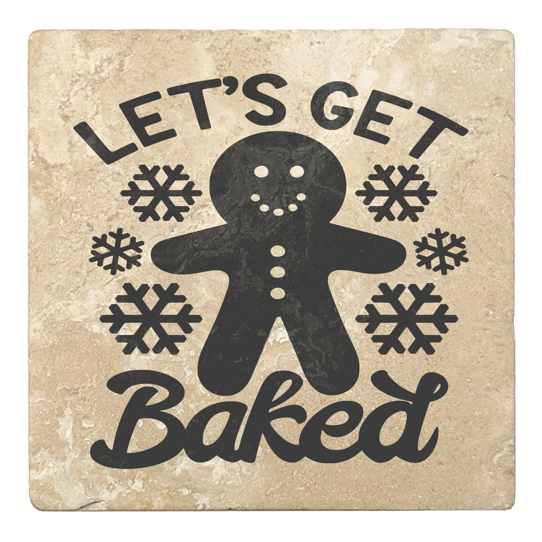Set of 4 Absorbent Stone 4" Holiday Christmas Drink Coasters, Let's Get Baked