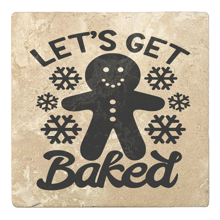 Set of 4 Absorbent Stone 4" Holiday Christmas Drink Coasters, Let's Get Baked