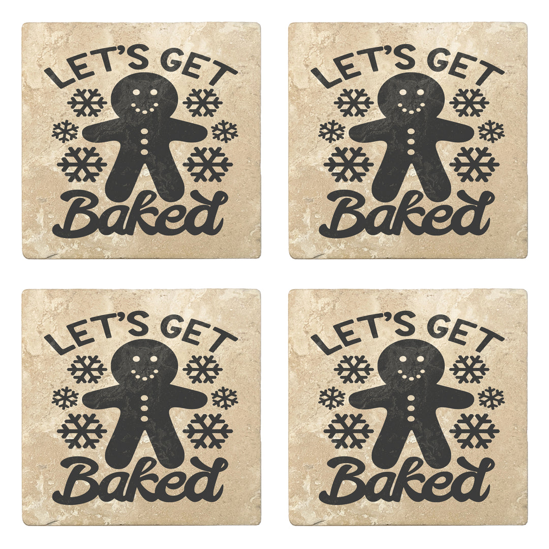 Set of 4 Absorbent Stone 4" Holiday Christmas Drink Coasters, Let's Get Baked