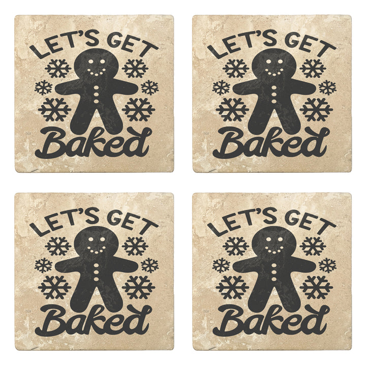 Set of 4 Absorbent Stone 4" Holiday Christmas Drink Coasters, Let's Get Baked