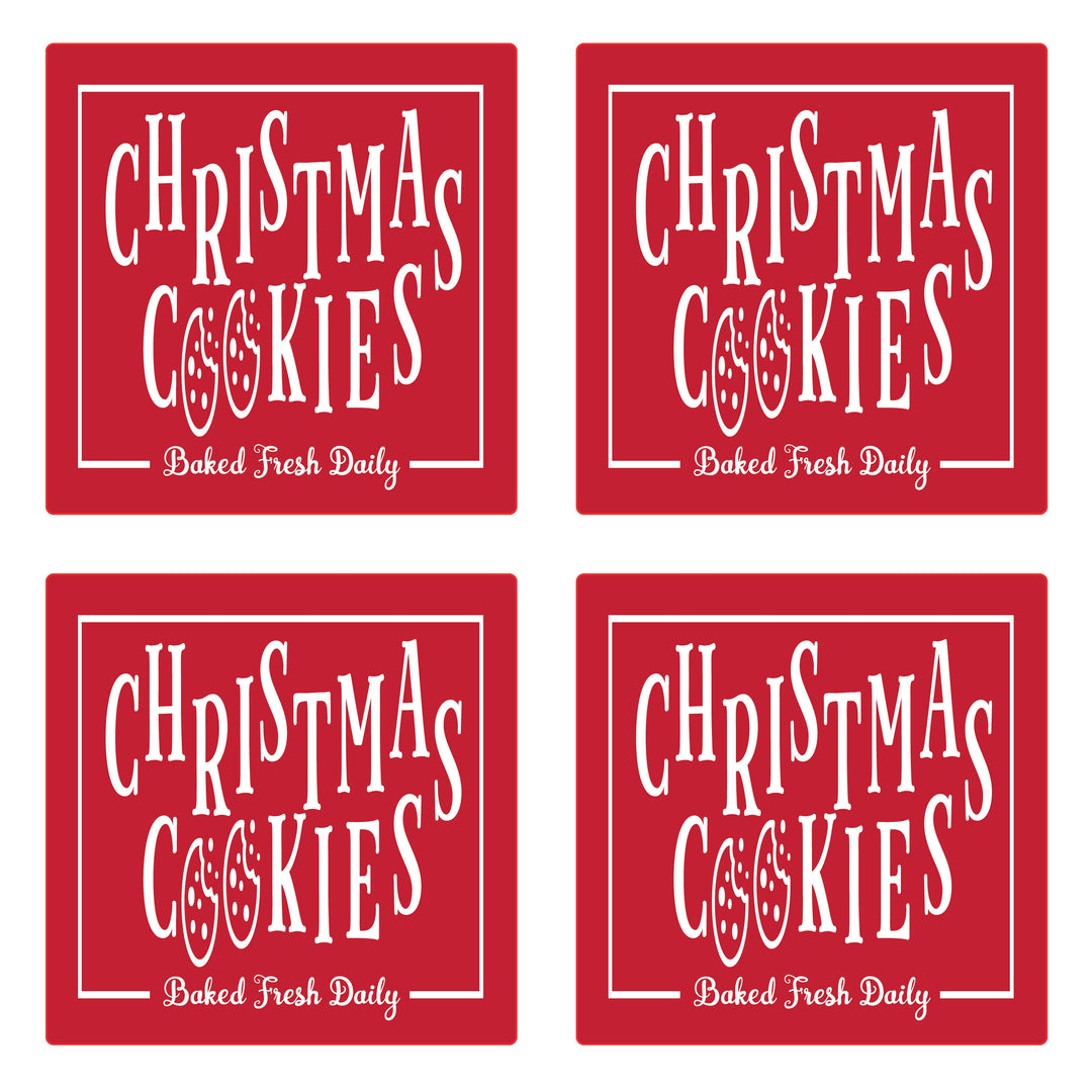 Set of 4 Absorbent Stone 4" Holiday Christmas Drink Coasters, Christmas Cookies Baked Fresh Daily
