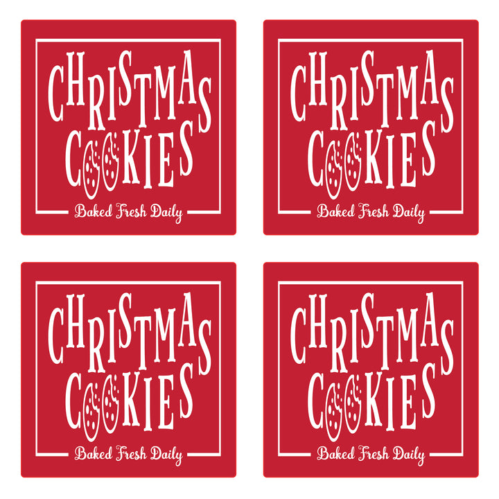 Set of 4 Absorbent Stone 4" Holiday Christmas Drink Coasters, Christmas Cookies Baked Fresh Daily