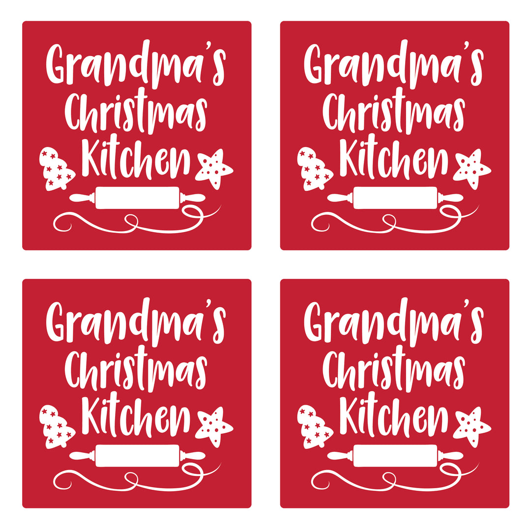 Set of 4 Absorbent Stone 4" Holiday Christmas Drink Coasters, Grandmas Christmas Kitchen