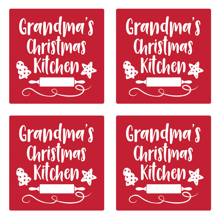 Set of 4 Absorbent Stone 4" Holiday Christmas Drink Coasters, Grandmas Christmas Kitchen