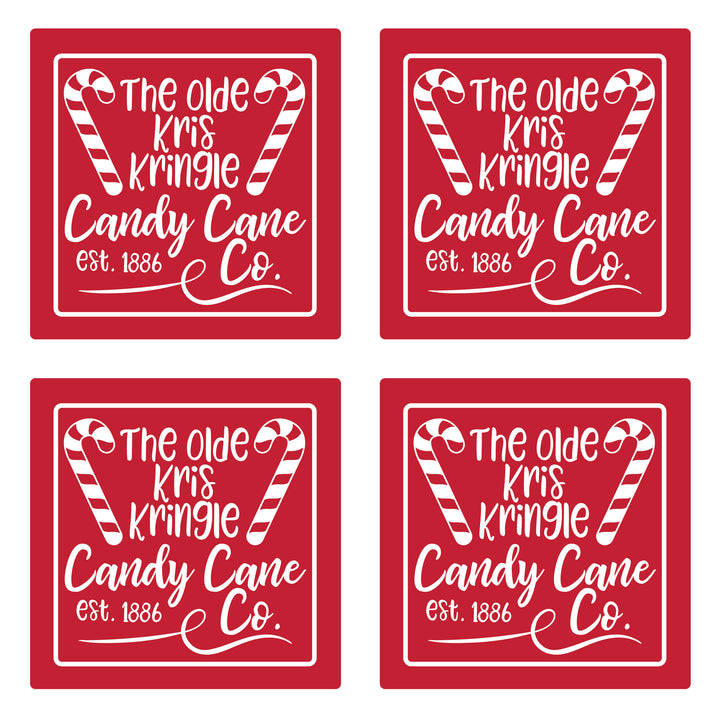 Set of 4 Absorbent Stone 4" Holiday Christmas Drink Coasters, The Olde Kris Kringle Candy Cane