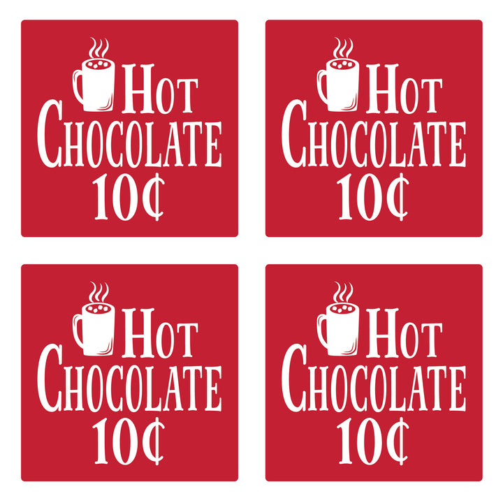 Set of 4 Absorbent Stone 4" Holiday Christmas Drink Coasters, Hot Chocolate 10 Cents