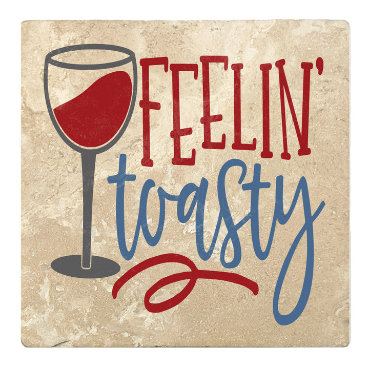 Set of 4 Absorbent Stone 4" Holiday Christmas Drink Coasters, Feeling Toasty