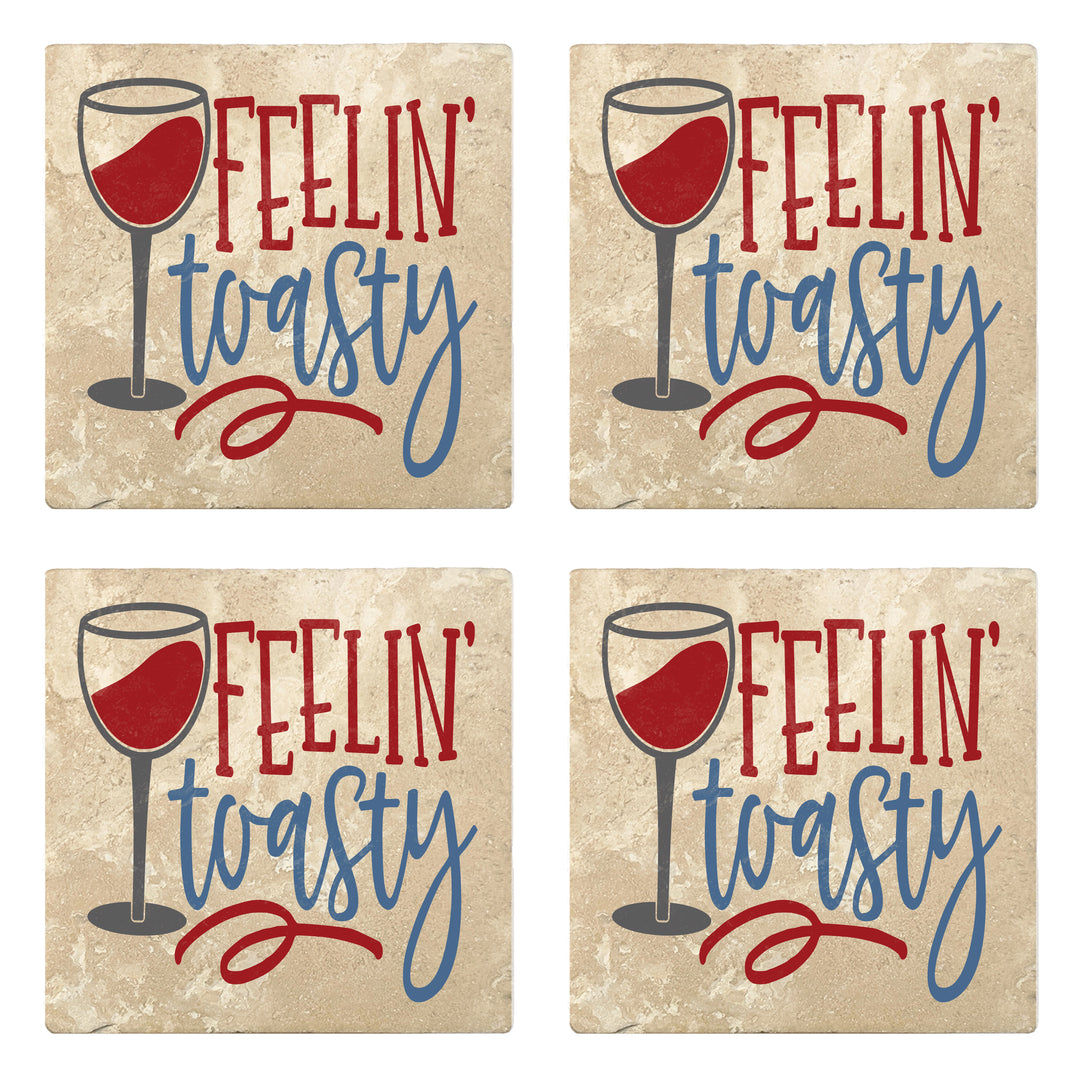 Set of 4 Absorbent Stone 4" Holiday Christmas Drink Coasters, Feeling Toasty