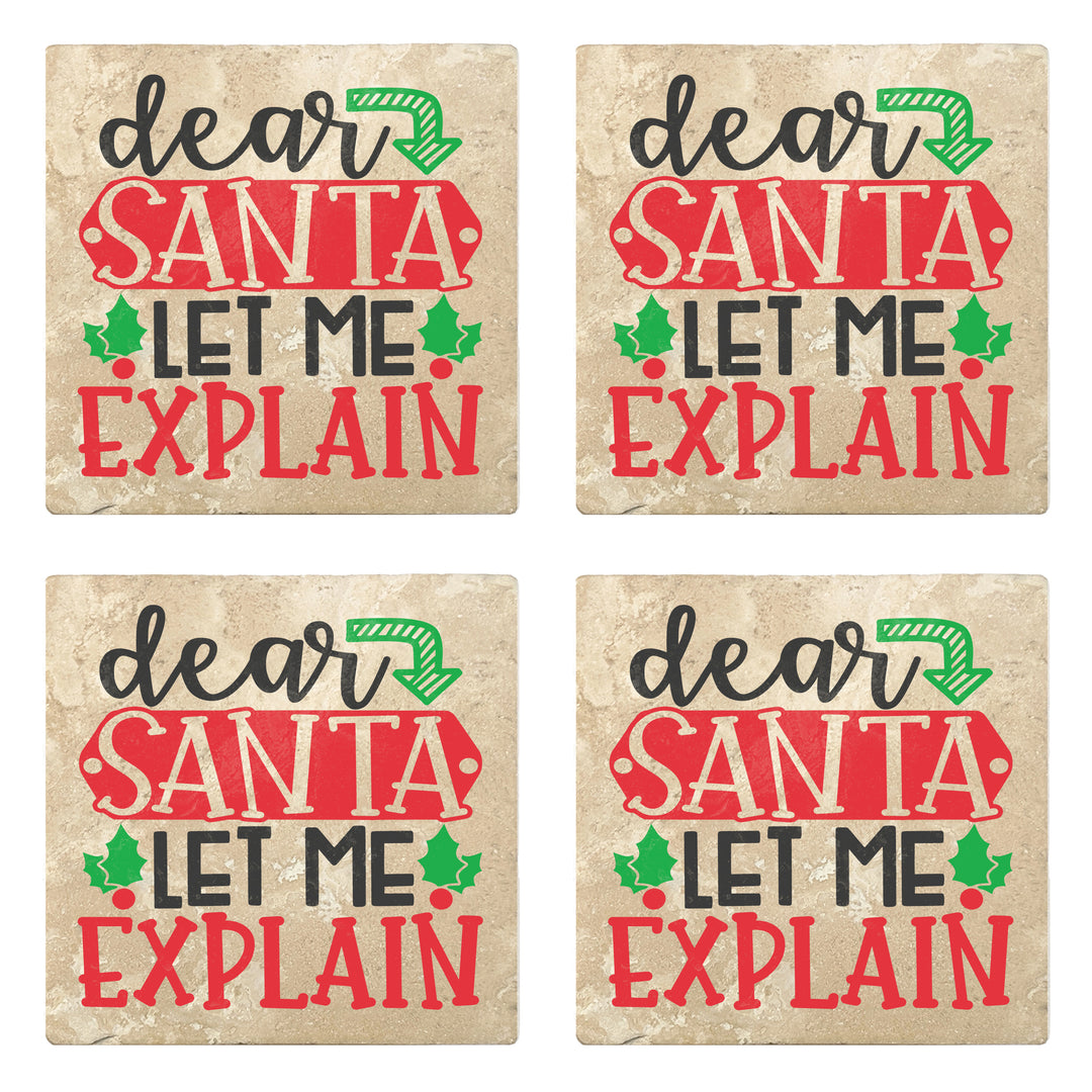 Set of 4 Absorbent Stone 4" Holiday Christmas Drink Coasters, Dear Santa Let Me Explain