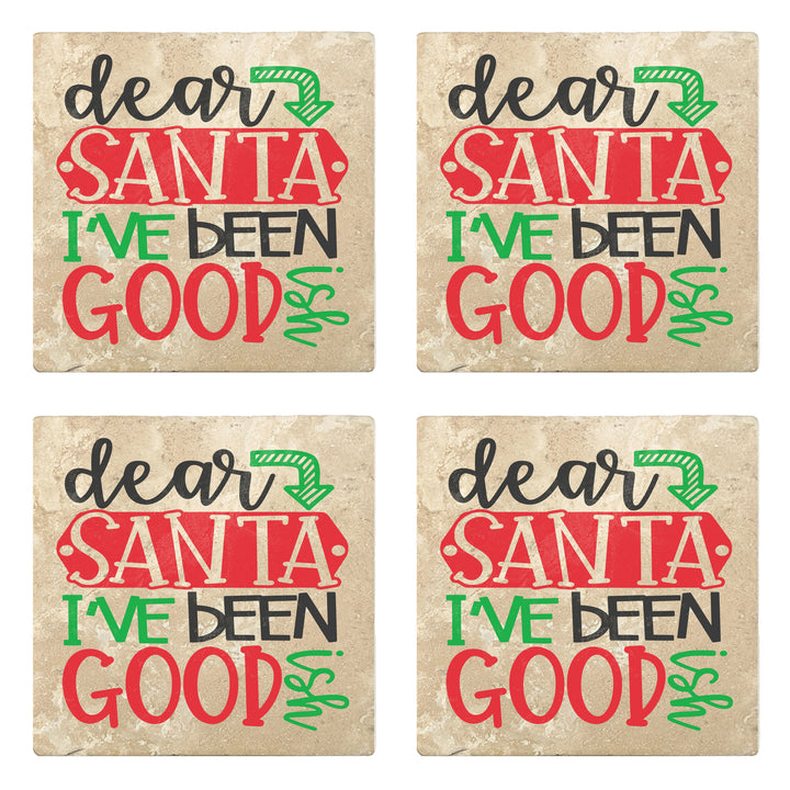Set of 4 Absorbent Stone 4" Holiday Christmas Drink Coasters, Dear Santa I've Been Good
