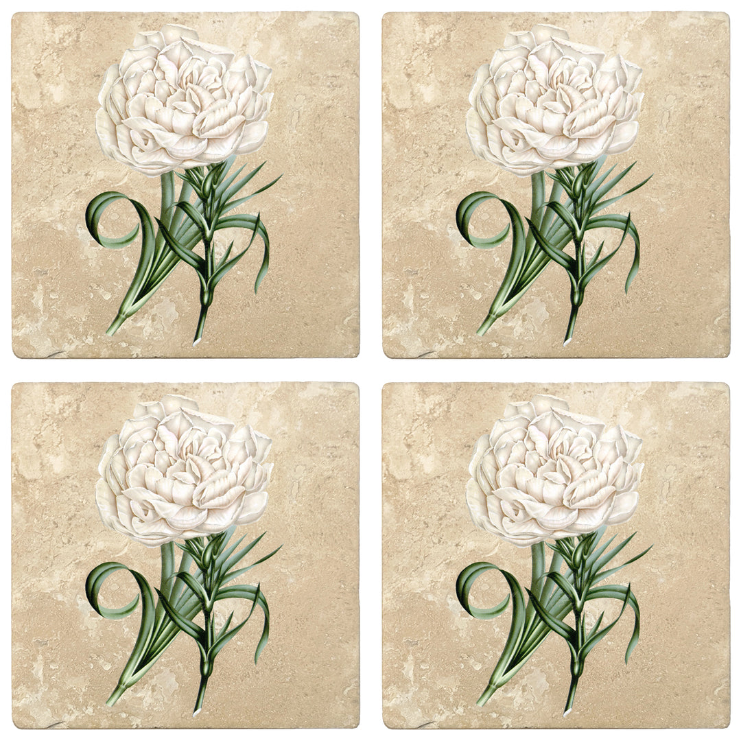 Set of 4 Absorbent Stone 4" Flower Designs Drink Coasters, Eillet Carnation