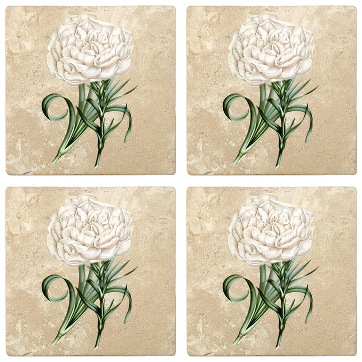 Set of 4 Absorbent Stone 4" Flower Designs Drink Coasters, Eillet Carnation
