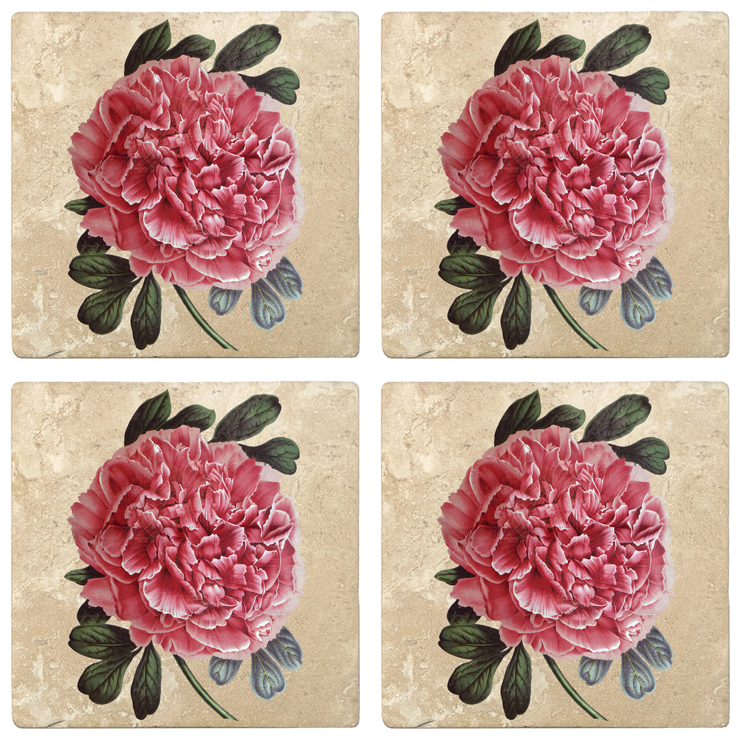 Set of 4 Absorbent Stone 4" Flower Designs Drink Coasters, Tree Peony