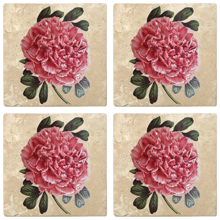 Set of 4 Absorbent Stone 4" Flower Designs Drink Coasters, Tree Peony