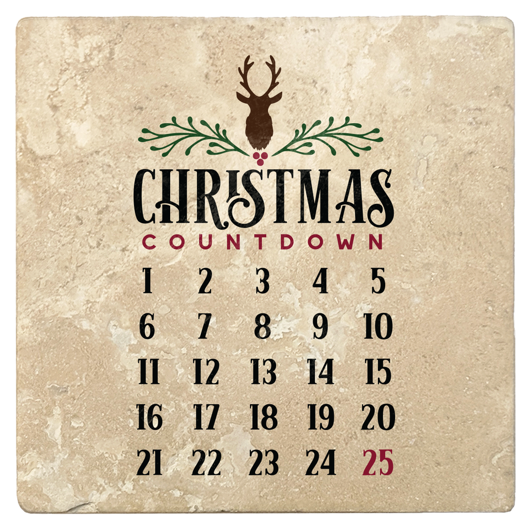 Set of 4 Absorbent Stone 4" Holiday Christmas Drink Coasters, Christmas Countdown Calendar