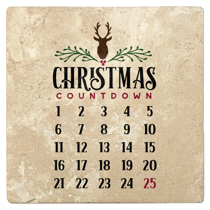 Set of 4 Absorbent Stone 4" Holiday Christmas Drink Coasters, Christmas Countdown Calendar